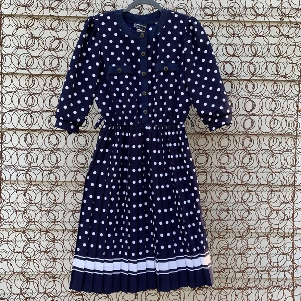 Elegant Navy Polka Dot Dress